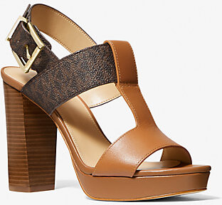 【Michael Kors】Becker Logo and Leather Platform Sandal Michael Kors Becker Luggage Leather Platform Sandal Women's