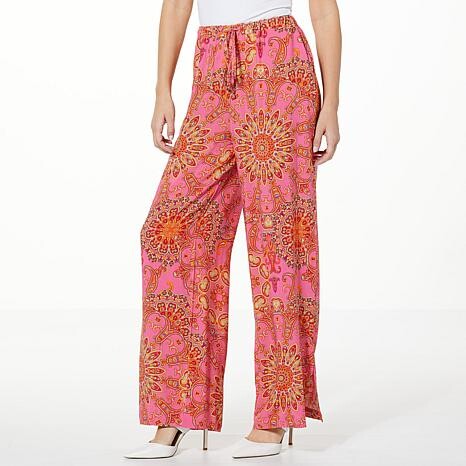 One World Printed Pull-On Tie Waist Pant - Pink - Size X-Large
