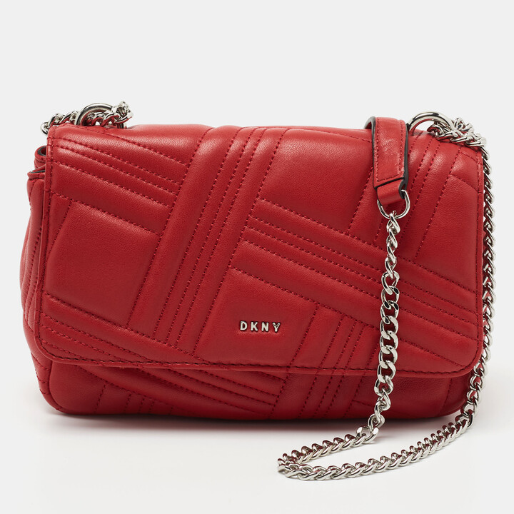 DKNY Red Quilted Leather Allen Flap Shoulder Bag ShopStyle