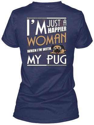 Papaya Tee I'm Just A Happier Woman T Shirt, I'm with My Pug T Shirt Womens (XL,Navy)
