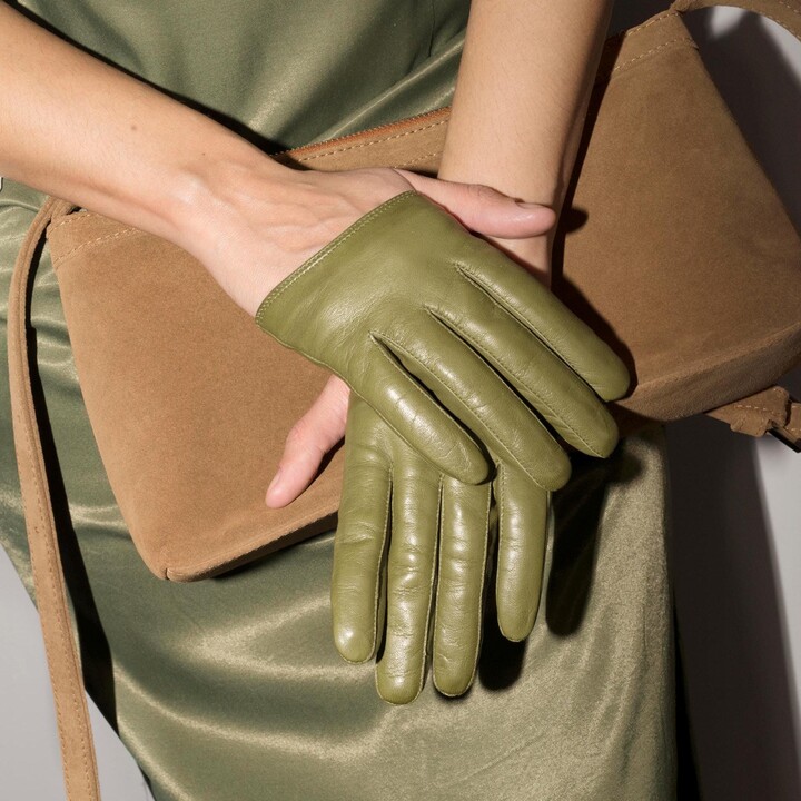 Khaki Leather Gloves, Green Fingerless Fully Customizable, Women Accessories, Fall Clothing, Handmade Gloves, Gloves Men