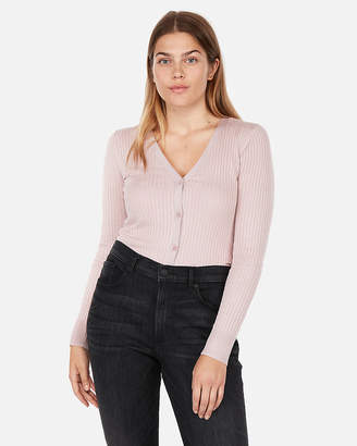 Express Fitted V-Neck Ribbed Cardigan