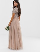 Thumbnail for your product : Maya Petite Bridesmaid v neck maxi tulle dress with tonal delicate sequins in taupe blush