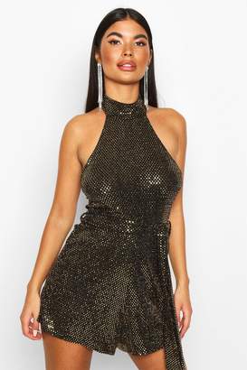 boohoo Petite High Neck Sequin Playsuit boohoo Petite High Neck Sequin Playsuit
