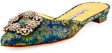 Thumbnail for your product : Manolo Blahnik Hangisi Crystal-Buckle Flat Satin Mule