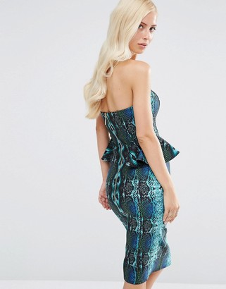 Forever Unique Kate Snake Print Bandeau Dress With Peplum Waist