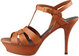 Thumbnail for your product : Saint Laurent Tribute Low-Heel Leather Sandal, Brown
