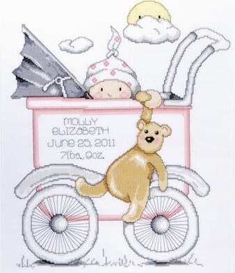 Designworks Tobin Baby Buggy Girl Birth Record Counted Cross Stitch Kit By Design Works
