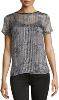 Thumbnail for your product : Ella Moss Spotted Shimmer-Striped Blouse, Gray
