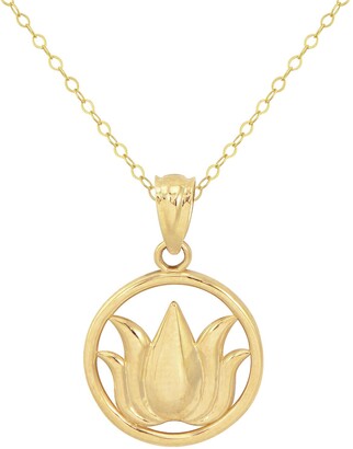 CANDELA JEWELRY 14K Yellow Gold Lotus Flower Pendant Necklace - ShopStyle