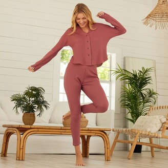 Alexander Del Rossa ADR Women' Ribbed Knit Pajama Set, Button Down
