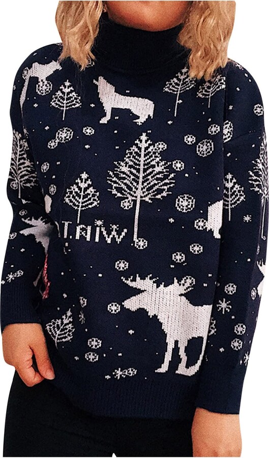 Generic Knitted Christmas Jumpers for Women Ladies Plus Size Reindeer Round  Neck Long Sleeve Xmas Snowflake Casual Winter Sweater Kids Jumper Top Long  Jumpers for Women UK Women's Jumper Blanket - ShopStyle