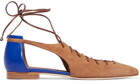 Malone Souliers Montana Cutout Suede And Leather Point-Toe Flats