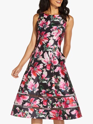 Adrianna Papell Mikado Floral Knee Length Dress, Black/Pink
