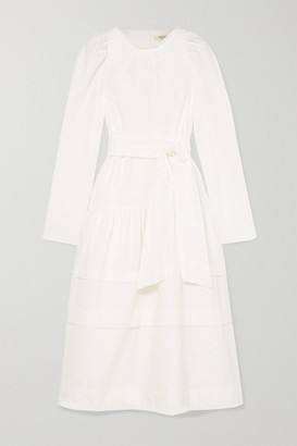 Atlantique Ascoli Datcha Belted Ruffled Swiss-dot Cotton Midi Dress - White