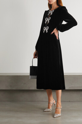 Saloni Camille Bow-embellished Velvet Midi Dress - Black