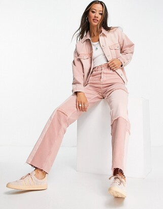 Topshop patchwork denim jacket in pink - part of a set - ShopStyle