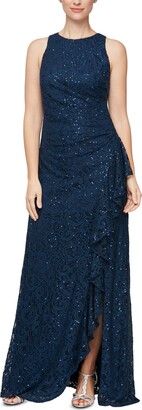 Alex Evenings Sequin Lace Cascading Ruffle Gown
