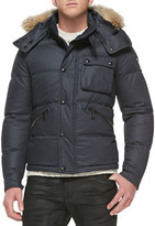Thumbnail for your product : Belstaff Atkinson Coated-Cotton Quilted Jacket with Fur Trim, Dark Navy