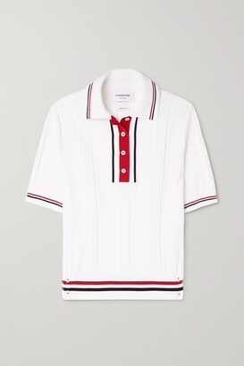 Thom Browne Grosgrain-trimmed Cable-knit Cotton Polo Shirt - White