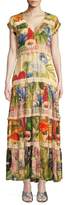 Thumbnail for your product : Carolina K. Catalina Floral V-Neck Silk Satin Midi Dress