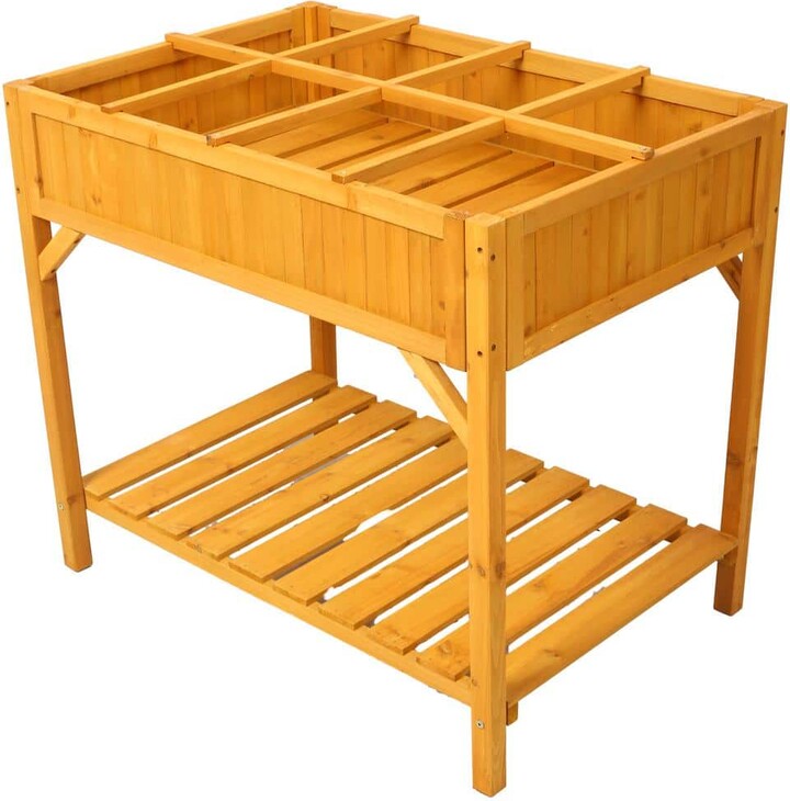 Brown 36 in. x 24 in. x W 31 in. Wood Raised Garden Bed Elevated Planter Box Protective Liner for Vegetables Flowers