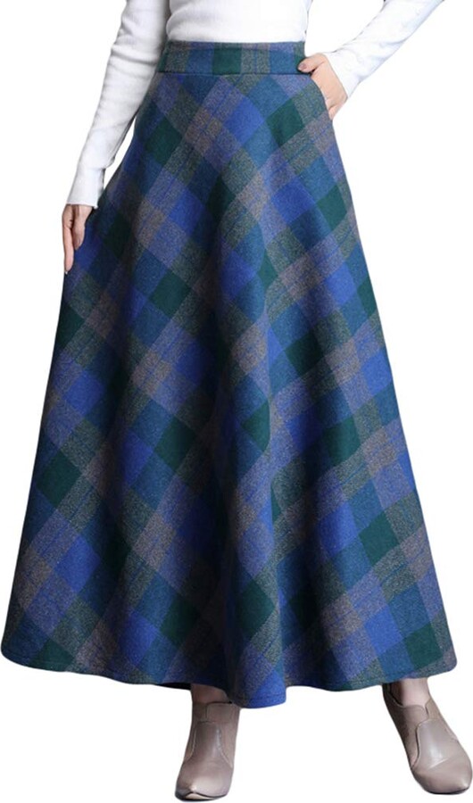 Byqny WanYangg Women's Elastic Fall Winter Plaid Maxi Dress Long Ankle  Skirts Umbrella Skirt Flare Vintage Tartan Skirt Flowy Warm Wool Woolen  Skirts A-Line Grid Pattern 1#Blue Grid 2XL - ShopStyle