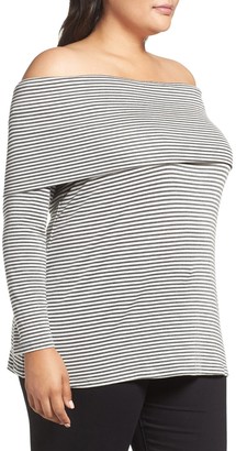 Three Dots Stripe Off the Shoulder Tee (Plus Size)