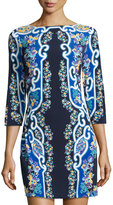 Thumbnail for your product : Ali Ro Floral Mirror-Print Jersey Dress, Midnight