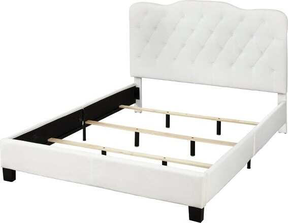 BuylateralQueenTessaUpholsteredVelvetBedWhite:Camel-BackHeadboardNoBoxSpringRequired