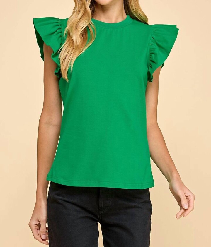 Tcec Laurie Flutter Sleeve Top In Bright Leaf Green