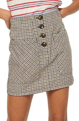 Topshop Textured Checked Button Skirt