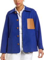 Greer Leather-Trim Linen Shirt Jacket 