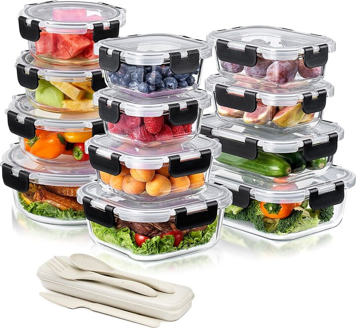 Sorbus Set Of 24 Glass Meal Prep Containers With Airtight Lids