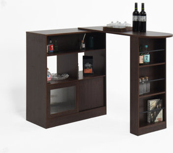 George Oliver Modern Bar Cabinet With Rotating Top Counter Height Dining Cabinet With 6 Storage Space And 2 Ribbed Glass Door For Kitchen The Rotating Top With 3