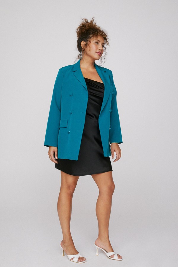 teal blazer outfit