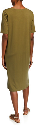 Eileen Fisher Short-Sleeve Calf-Length Side-Slit Jersey Dress