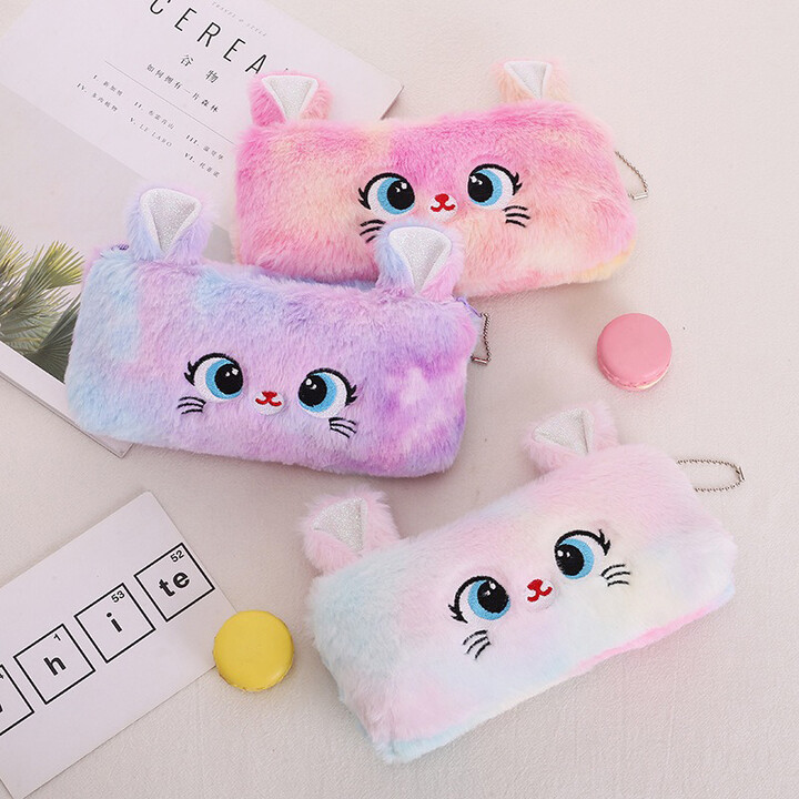 AliExpress Kawaii Cat Large-capacity Zipper Pencil Bag, Beautiful Cartoon Creative Plush Pencil Bag for Girls Stationery Storage Bag