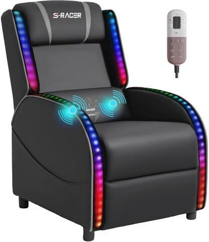 Trisvision Homall LED Gaming Massage Recliner Chair Racing Style Single Living Room Sofa Comfortable Ergonomic Home Theater Seating (Grey)
