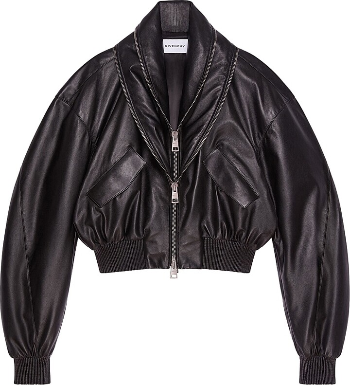 Givenchy Women's Bomber in Nappa Leather with Zipped Shawl Collar - Black - Size 6
