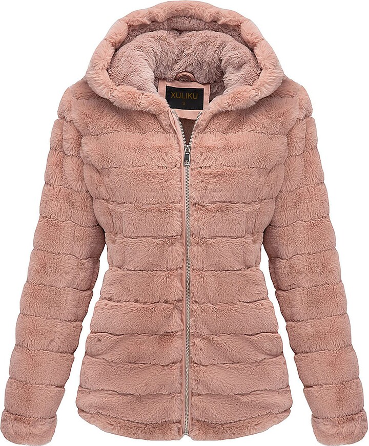 Solid Color Shaggy Faux Fur Cropped Coat Jacket for Women Winter Warm Lapel Fox Fleece Overcoat Outwear with Pockets 