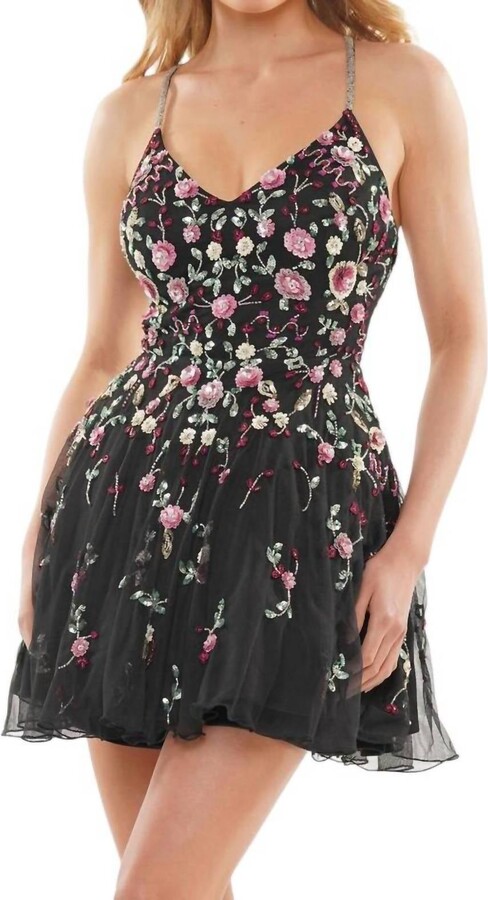 Colors Dress Beaded Strap Cocktail Dress In Black