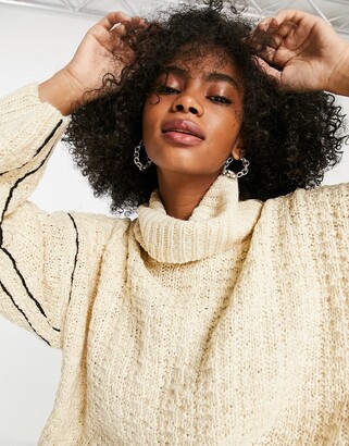 Topshop knitted cross hatch stitch roll neck jumper in cream - ShopStyle  Knitwear