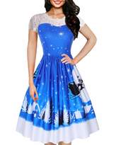 Thumbnail for your product : IHOT Women's Vintage Lace Cap Sleeve Retro Swing Elegant Dress for Special Occasion (XL, Christmas Blue)