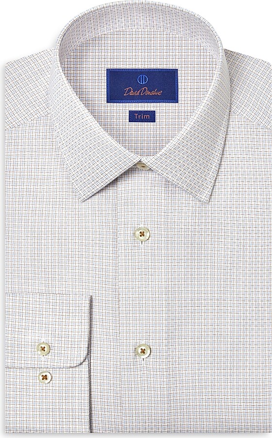 David Donahue Trim Fit Dobby Check Dress Shirt