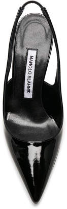 Manolo Blahnik Patent Leather Allura 90 Sandals in Black Patent | FWRD
