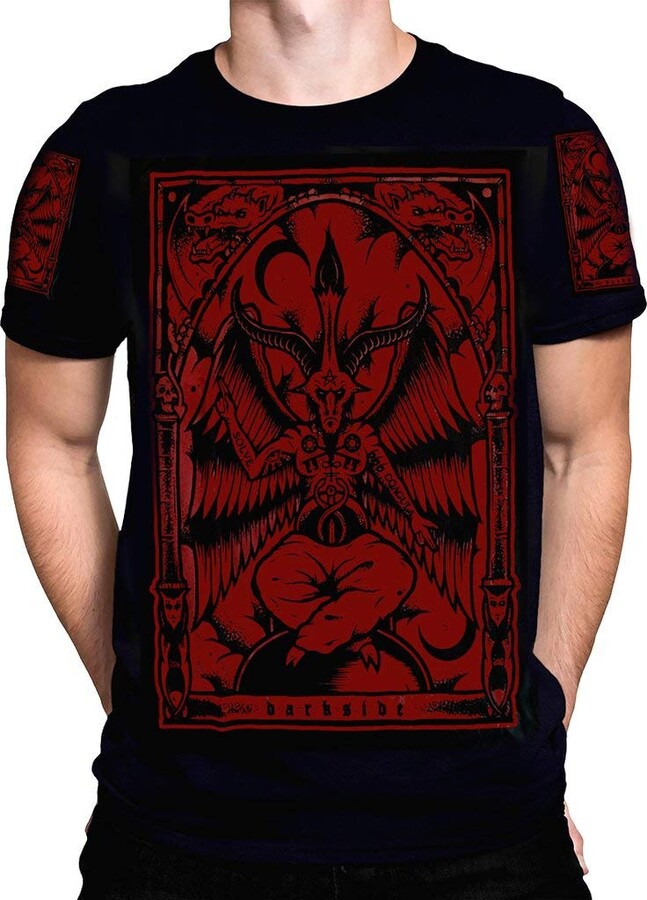Darkside Pentagram Baphomet Glow In The Dark Occult Horror Halloween Men's Black Cotton Short Sleeve T-Shirt - Foto 12