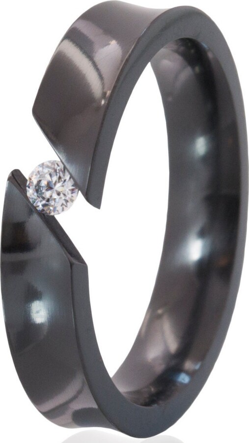 Etsy Black Zirconium Tension Ring White Sapphire Bypass Style Unique Women's Promise Ring