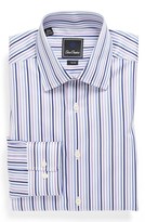 Thumbnail for your product : David Donahue Satin Stripe Trim Fit Dress Shirt