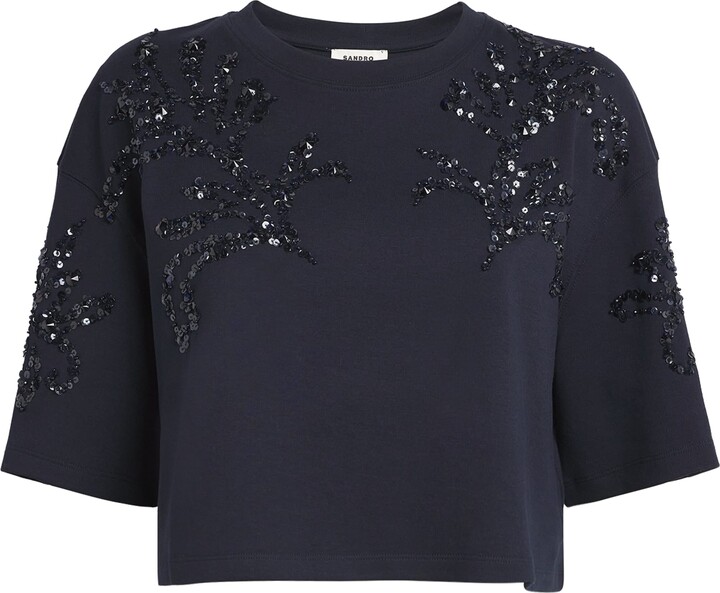 Sandro Paris Cotton-Blend Beaded Algarve T-Shirt